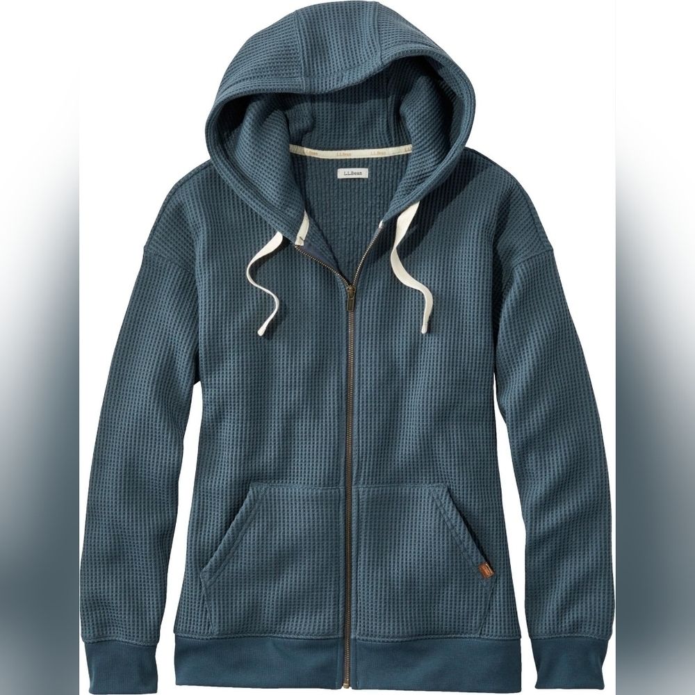 LL Bean Waffle Knit Full Zip Hoodie Blue MP